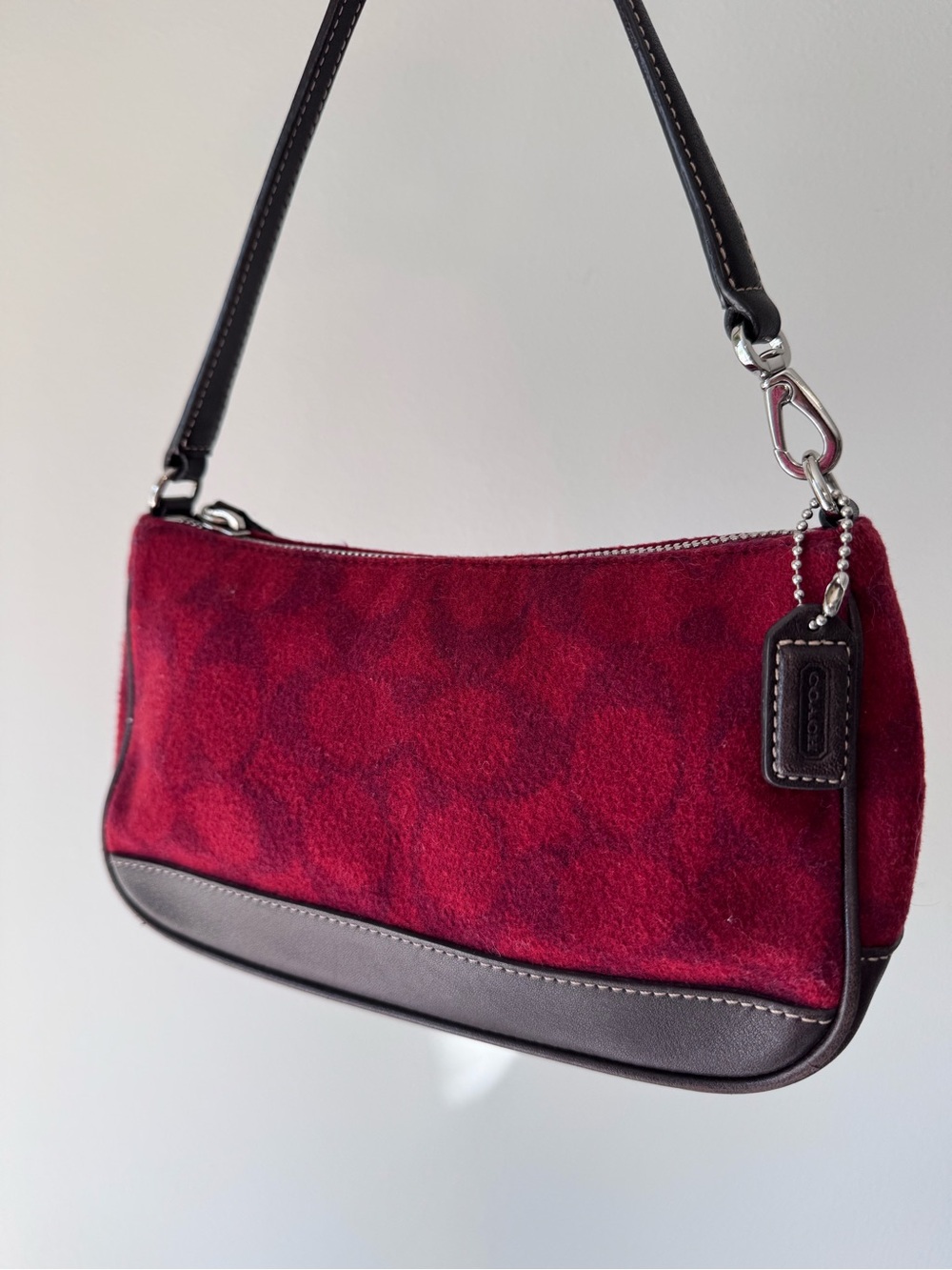 Y2K Coach Red Wool Demi Shoulder Bag